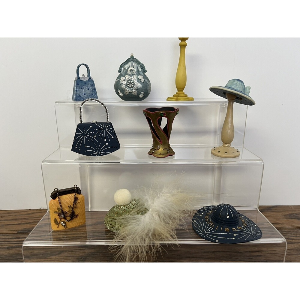Lot‎ of Miniature Purses, Hats, and Hat Stands. Fancy